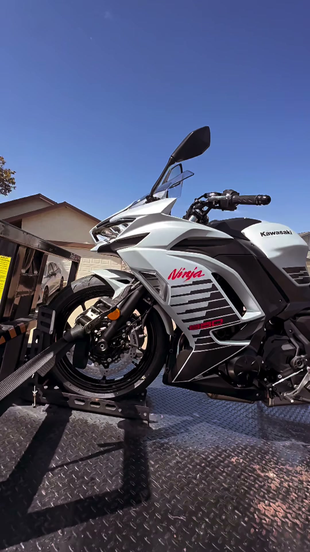 Kawasaki Ninja 650 on black tow bed